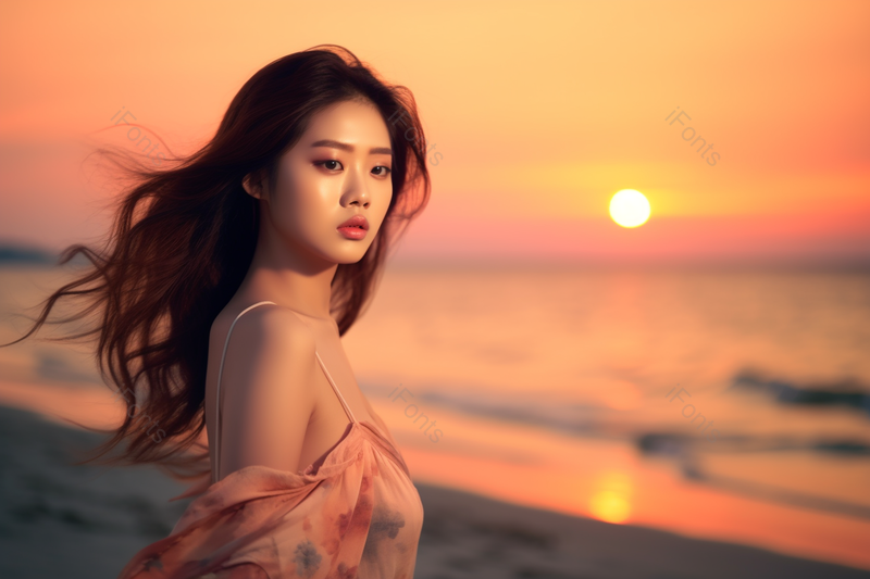 性感度假中的女孩在落日下,高清,摄影图,摄影图片,图片大全,摄影图免费下载